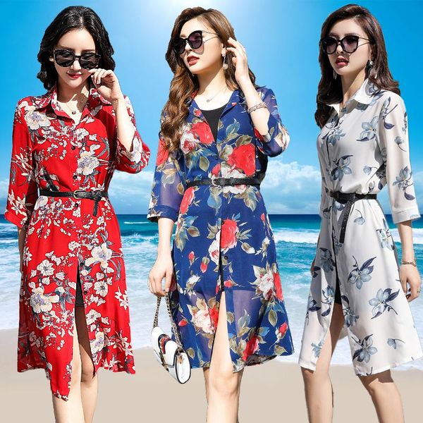 women's blouses & shirts women beach dress summer floral printed cardigan female sun protection chiffon shirt long streetwear, White
women's blouses & shirts women beach dress summer floral printed cardigan female sun protection chiffon shirt long streetwear, White
