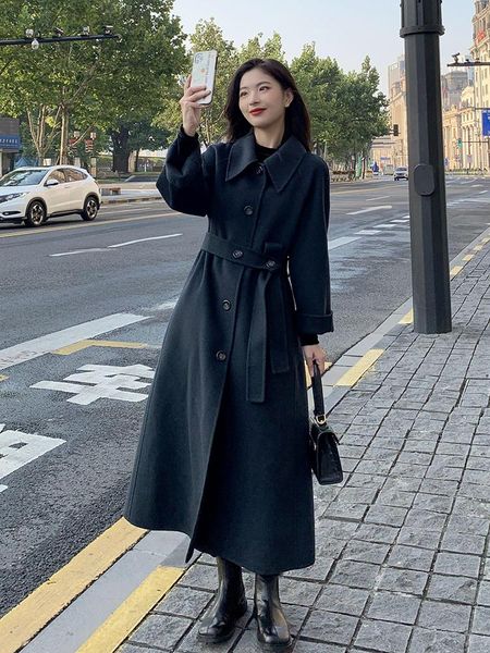 women's wool & blends double sided tweed cashmere coat medium length 2021 autumn and winter temperament high-end leisure, Black
women's wool & blends double sided tweed cashmere coat medium length 2021 autumn and winter temperament high-end leisure, Black