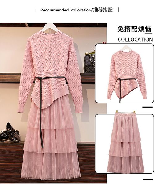 pink autumn spring fashion 2 piece dresses set women knitted irregularity pullover sweater high waist mesh layers cake skirt suits, White
pink autumn spring fashion 2 piece dresses set women knitted irregularity pullover sweater high waist mesh layers cake skirt suits, White