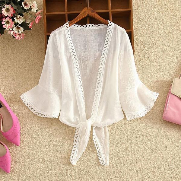 women's jackets white outerwear vintage women flare sleeve jacket summer chiffon cardigan thin coats ladies elegant cropped, Black;brown
women's jackets white outerwear vintage women flare sleeve jacket summer chiffon cardigan thin coats ladies elegant cropped, Black;brown