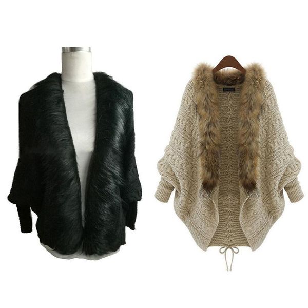 women's sweaters europe and america large size knit cardigan bat sleeve fur collar sweater coat, White;black
women's sweaters europe and america large size knit cardigan bat sleeve fur collar sweater coat, White;black