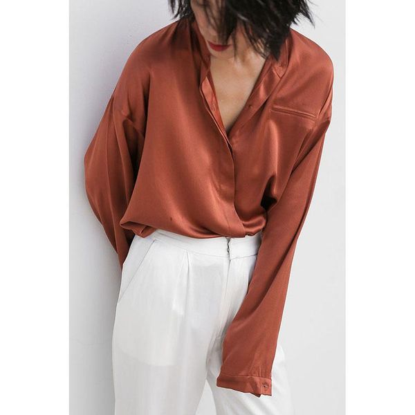 women's blouses & shirts jiunine original design silk oversize drop shoulder loose shirt solid color womens women, White
women's blouses & shirts jiunine original design silk oversize drop shoulder loose shirt solid color womens women, White