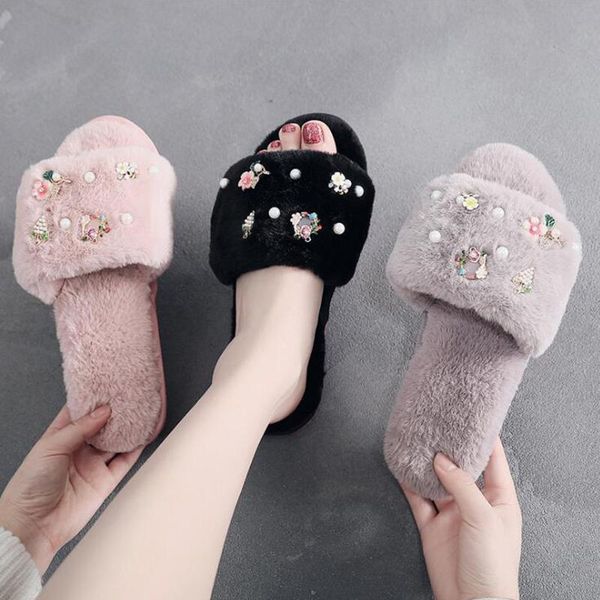 slippers rhinestone appliques plush home keep warm slides woman furry flip flops lady non-slip opening cotton s663, Black
slippers rhinestone appliques plush home keep warm slides woman furry flip flops lady non-slip opening cotton s663, Black