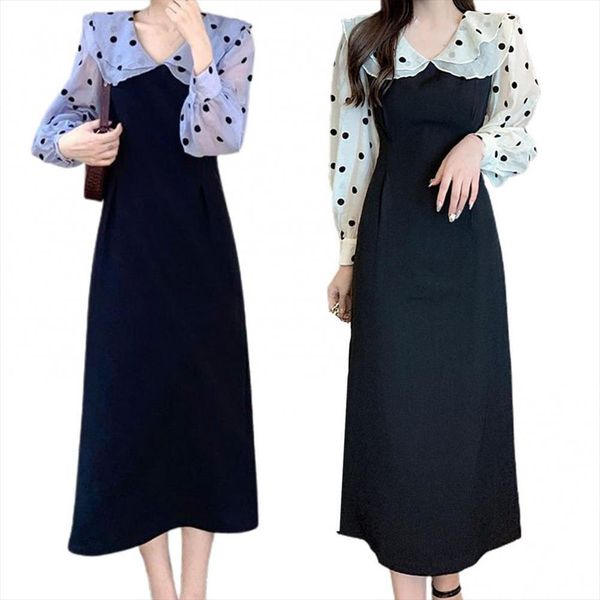 50%autumn style polka dot womens dress stitching long sleeved temperament puff sleeve patchwork waist tight fitting mid, Black;gray
50%autumn style polka dot womens dress stitching long sleeved temperament puff sleeve patchwork waist tight fitting mid, Black;gray