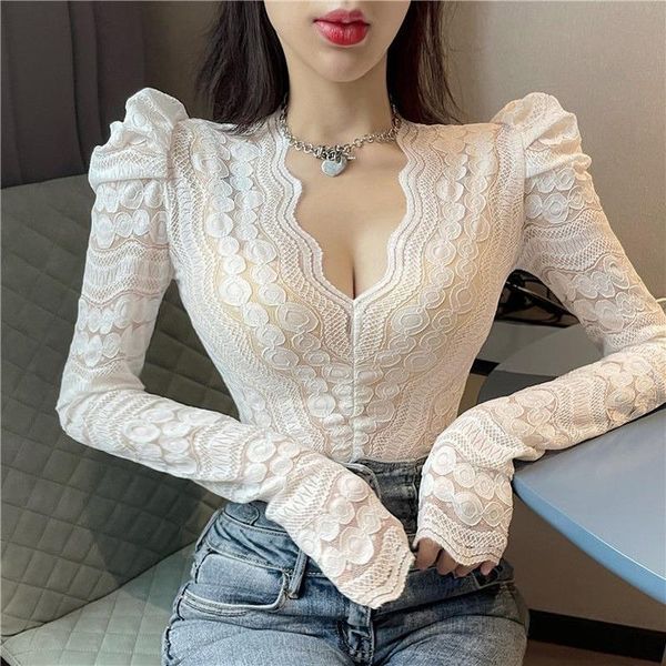 women's blouses & shirts v-neck long-sleeved lace women blouse summer slim solid mesh see through elegant office lady pulls, White
women's blouses & shirts v-neck long-sleeved lace women blouse summer slim solid mesh see through elegant office lady pulls, White