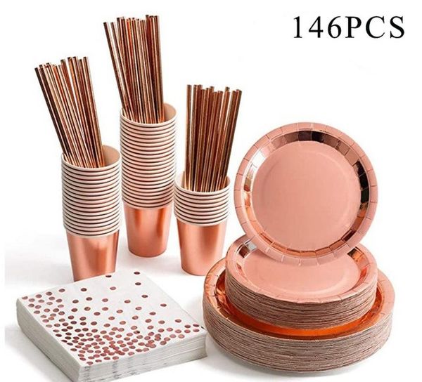 disposable dinnerware 146pcs party tableware rose gold champagne paper cup plate straws birthday festive decor wedding supplies
disposable dinnerware 146pcs party tableware rose gold champagne paper cup plate straws birthday festive decor wedding supplies