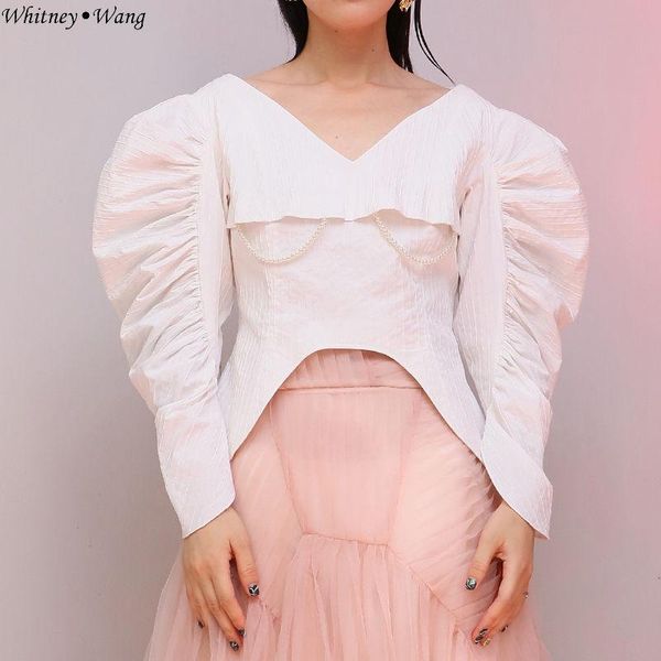 women's blouses & shirts whitney wang 2021 autumn fashion streetwear designer style 3d ruched puff sleeve blouse women blusas shirt ww, White
women's blouses & shirts whitney wang 2021 autumn fashion streetwear designer style 3d ruched puff sleeve blouse women blusas shirt ww, White