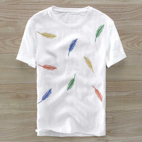 men's t-shirts short sleeve t-shirt with floral white o-neck summer casual men linen cotton tees for male embroidery leaf, White;black
men's t-shirts short sleeve t-shirt with floral white o-neck summer casual men linen cotton tees for male embroidery leaf, White;black
