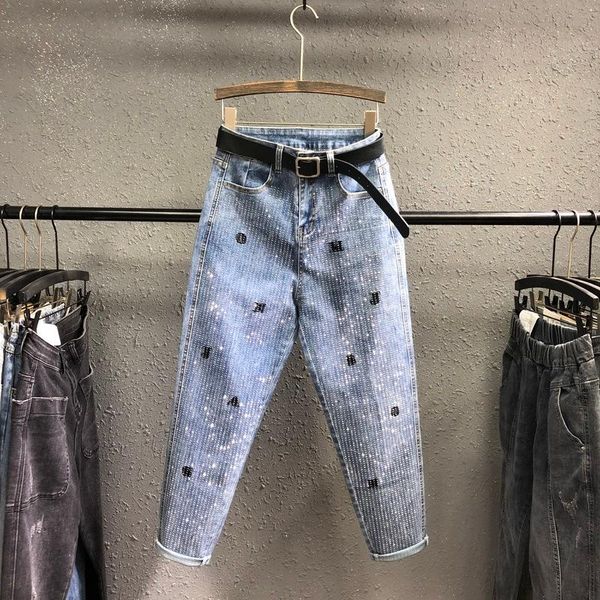 women's jeans drilling trousers 2021 spring cool fashion high-waist harem pants female loose denim students jenas, Blue
women's jeans drilling trousers 2021 spring cool fashion high-waist harem pants female loose denim students jenas, Blue
