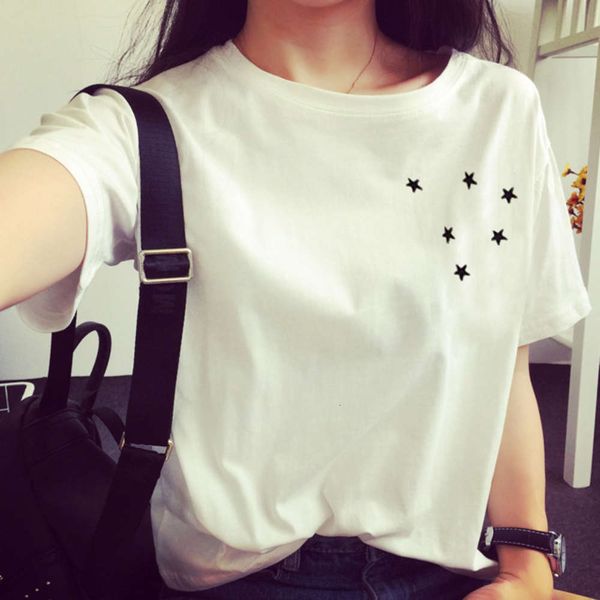women's t-shirt short sleeve hong kong fashion loose five pointed star summer bottom coat tidv, White
women's t-shirt short sleeve hong kong fashion loose five pointed star summer bottom coat tidv, White