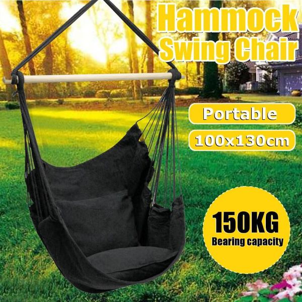 camp furniture 150kg load black hanging fabric hammock chair swing + 2 pillow cushions outdoor seating camping garden with 80cm wood rod
camp furniture 150kg load black hanging fabric hammock chair swing + 2 pillow cushions outdoor seating camping garden with 80cm wood rod
