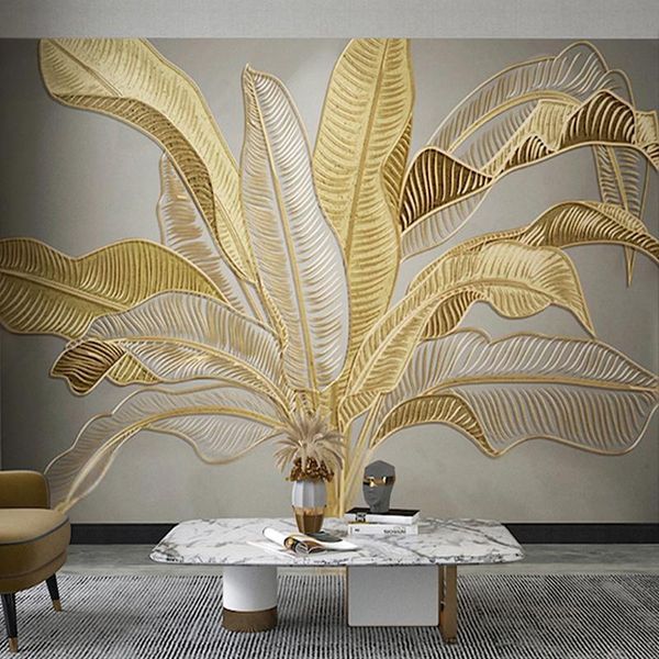 custom po wallpaper wall painting 3d golden embossed banana leaf mural luxury study living room bedroom home decor wallpapers
custom po wallpaper wall painting 3d golden embossed banana leaf mural luxury study living room bedroom home decor wallpapers