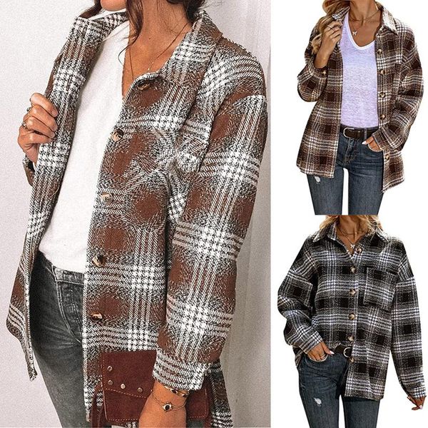 women's jackets korean style women shirt plaid female oversize blouse long sleeves collared casual outwear vintage black femme blusas, Black;brown
women's jackets korean style women shirt plaid female oversize blouse long sleeves collared casual outwear vintage black femme blusas, Black;brown