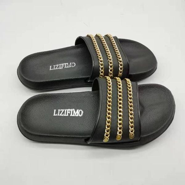 brand women summer black chain slippers home house big size