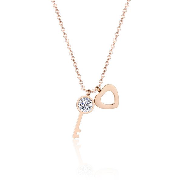 rose gold plated stainless steel heart and key pendant necklace for women gift, Silver
rose gold plated stainless steel heart and key pendant necklace for women gift, Silver