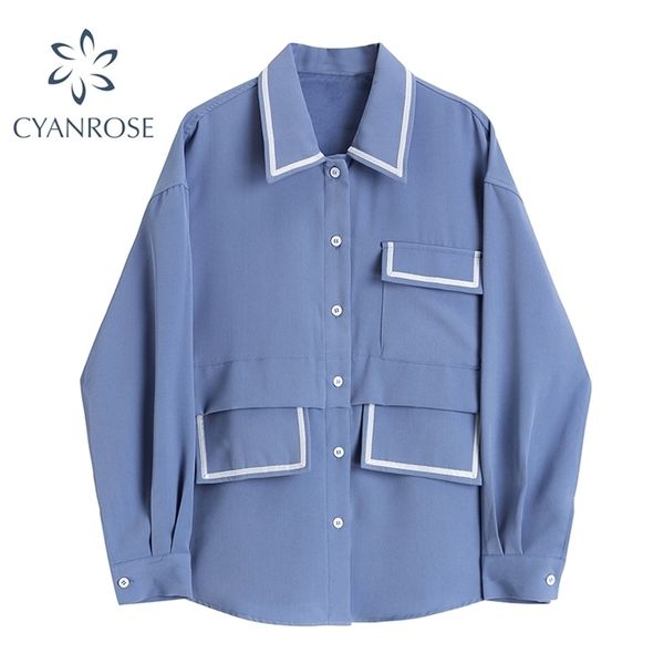 pocket deign blouses or for women blue single breasted elegant ol work korean shirts spring vintage oversized blusas 210515, White
pocket deign blouses or for women blue single breasted elegant ol work korean shirts spring vintage oversized blusas 210515, White