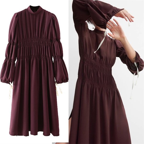 art deco pottery long dress women puff sleeve elastic ruched woman autumn elegant pleated office midi es 210524, Black;gray
art deco pottery long dress women puff sleeve elastic ruched woman autumn elegant pleated office midi es 210524, Black;gray