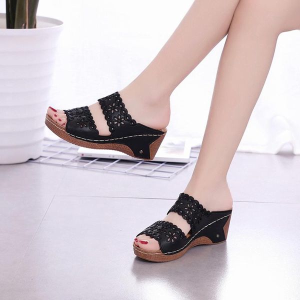 women's fashion casual hollow out high heels thick platforms shoes slippers summer women 2021 flip flops, Black
women's fashion casual hollow out high heels thick platforms shoes slippers summer women 2021 flip flops, Black