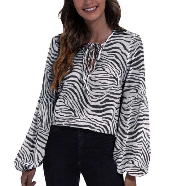 women's blouses & shirts women refreshing zebra pattern v-neck tie printing sleeves chiffon shirt, White
women's blouses & shirts women refreshing zebra pattern v-neck tie printing sleeves chiffon shirt, White