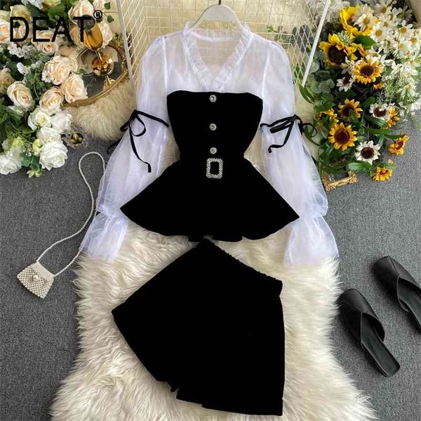 women black shorts patchwork v-neck long sleeve arrivals two piece set fashion temperament spring summer 11d233 210525, White
women black shorts patchwork v-neck long sleeve arrivals two piece set fashion temperament spring summer 11d233 210525, White