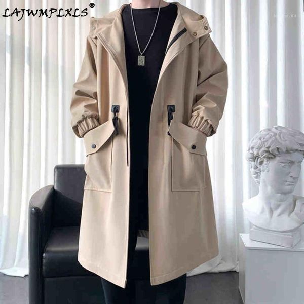 men's trench coats 2021 spring autumn jacket hooded long coat oversized solid color mantle big pocket fashion clothing, Tan;black
men's trench coats 2021 spring autumn jacket hooded long coat oversized solid color mantle big pocket fashion clothing, Tan;black