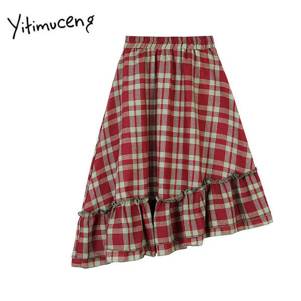 yitimuceng irregular plaid trumpet ruffles skirt women high waist mini clothing summer korean fashion skirts 210601, Black
yitimuceng irregular plaid trumpet ruffles skirt women high waist mini clothing summer korean fashion skirts 210601, Black
