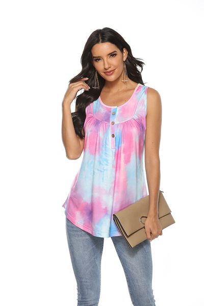 european and american women's 2021 summer v-neck button gradual tie dye loose sleeveless t-shirt, White
european and american women's 2021 summer v-neck button gradual tie dye loose sleeveless t-shirt, White