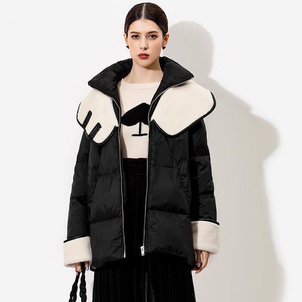 winter fashion down jacket women's middle and long style thickened loose thin lamb hair splicing coat & parkas, Black
winter fashion down jacket women's middle and long style thickened loose thin lamb hair splicing coat & parkas, Black
