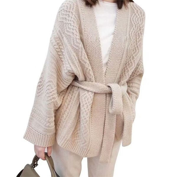 knitted cardigan sweater women autumn winter fashion with belt plus size loose thicken wool coat female lr1308 210531, Black;brown
knitted cardigan sweater women autumn winter fashion with belt plus size loose thicken wool coat female lr1308 210531, Black;brown