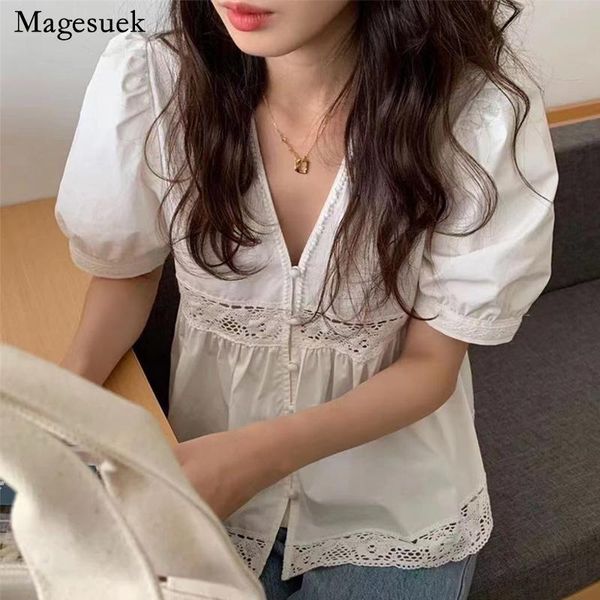 women's blouses & shirts 2021 summer v neck women korean lace stitching hollow out short sleeve shirt sweet loose solid slim blouse bl, White
women's blouses & shirts 2021 summer v neck women korean lace stitching hollow out short sleeve shirt sweet loose solid slim blouse bl, White
