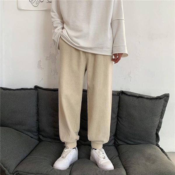 men's pants s-3xl elastic waist with drawstring corduroy men plain color japanese streetwear ankle length fleece trousers, Black
men's pants s-3xl elastic waist with drawstring corduroy men plain color japanese streetwear ankle length fleece trousers, Black