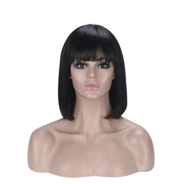 short bob with bangs brazilian virgin straight front human hair swiss lace frontal wigs, Black;brown
short bob with bangs brazilian virgin straight front human hair swiss lace frontal wigs, Black;brown