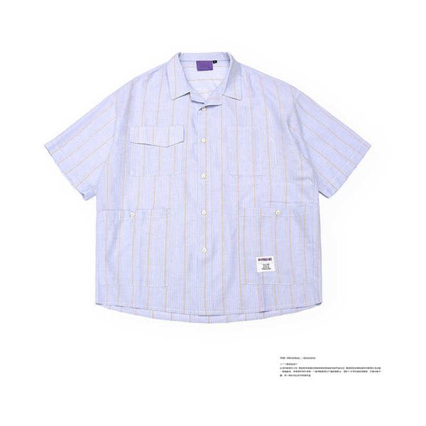 fashion shirt summer british academy style light blue striped breathable and comfortable short sleeve neutral trend top, White;black
fashion shirt summer british academy style light blue striped breathable and comfortable short sleeve neutral trend top, White;black