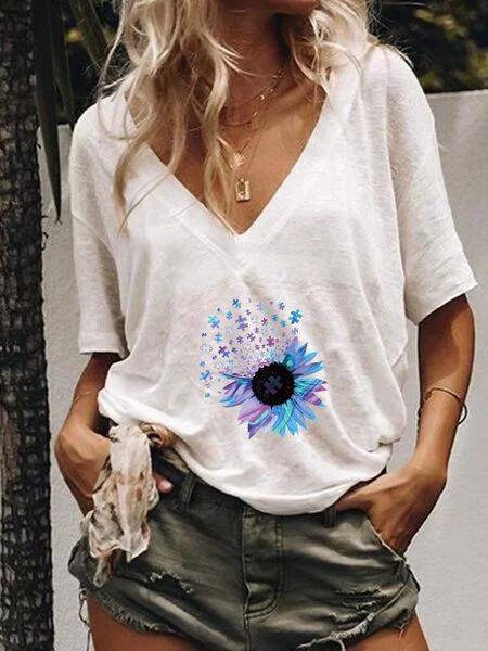 sunflower print t shirt women short sleeve v neck loose tshirt 2021 summer casual tee camisetas mujer women's t-shirt, White
sunflower print t shirt women short sleeve v neck loose tshirt 2021 summer casual tee camisetas mujer women's t-shirt, White