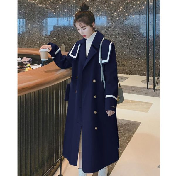 women's wool & blends fashion navy collar coat women 2021 autumn winter korean windbreaker type woolen double breasted belt overcoat, Black
women's wool & blends fashion navy collar coat women 2021 autumn winter korean windbreaker type woolen double breasted belt overcoat, Black