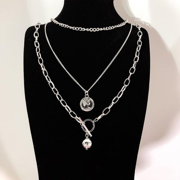 chains multi-layered necklace for women punk cool style metal ball coin pendant ot buckle long chokers necklaces jewelry accessories, Silver
chains multi-layered necklace for women punk cool style metal ball coin pendant ot buckle long chokers necklaces jewelry accessories, Silver