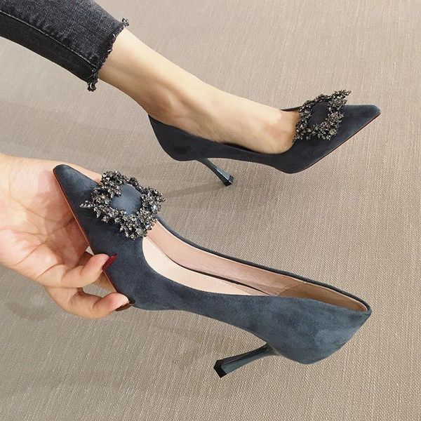 dress shoes ladies high heels stiletto heel all-match pointed suede women's rhinestone girl mid-heel, Black
dress shoes ladies high heels stiletto heel all-match pointed suede women's rhinestone girl mid-heel, Black