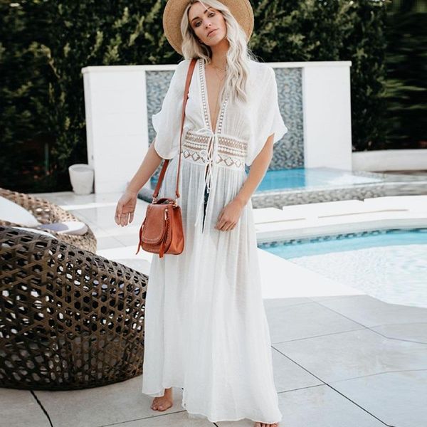 women's swimwear 2021 summer kaftan beach dress tunic women lace splicing bikini cover up long wear swimsuit ups white robe de plage, White;black
women's swimwear 2021 summer kaftan beach dress tunic women lace splicing bikini cover up long wear swimsuit ups white robe de plage, White;black