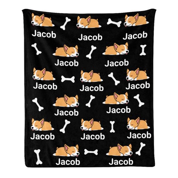 Cute Corgi Dog Black Personalized Throw Blanket Super Soft for Boy & Girl, Custom Fleece Blanket with Your Name Birthday Wedding
Cute Corgi Dog Black Personalized Throw Blanket Super Soft for Boy & Girl, Custom Fleece Blanket with Your Name Birthday Wedding