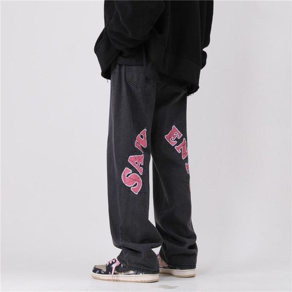 men's jeans 2021 autumntide brand ins loose straight male daddy embroidered letters wide leg long pants, Blue
men's jeans 2021 autumntide brand ins loose straight male daddy embroidered letters wide leg long pants, Blue