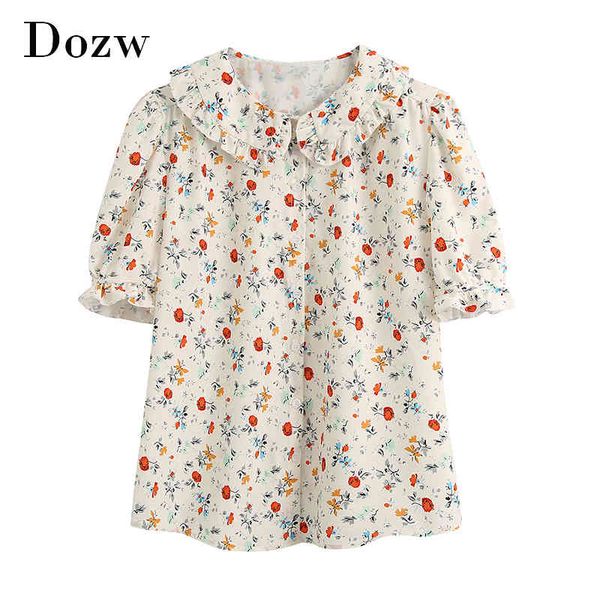 women sweet floral print blouse summer ruffles butterfly short sleeve casual shirt female turn down collar beach 210414, White
women sweet floral print blouse summer ruffles butterfly short sleeve casual shirt female turn down collar beach 210414, White