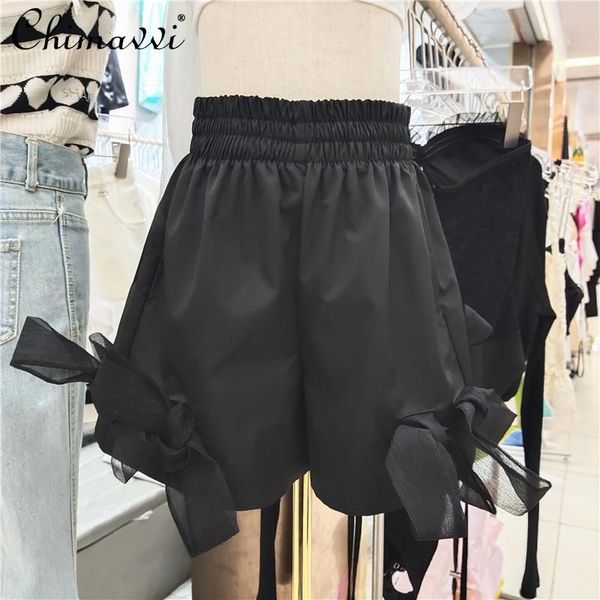 women's shorts summer 2021 european style fashion mesh bow decorative high waist slim a- line wide leg pants outwear sweet short, White;black
women's shorts summer 2021 european style fashion mesh bow decorative high waist slim a- line wide leg pants outwear sweet short, White;black
