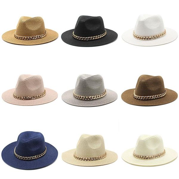 wide brim hats straw gold chain belt summer beach casual uv protection sun women men 1piece, Blue;gray
wide brim hats straw gold chain belt summer beach casual uv protection sun women men 1piece, Blue;gray