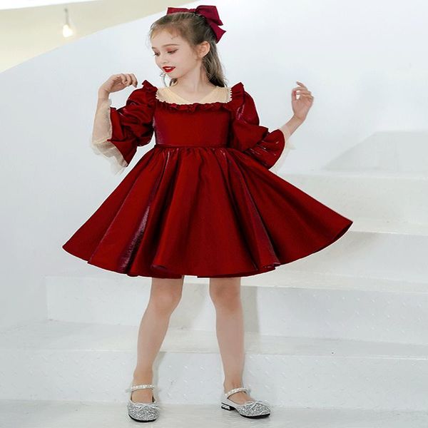 girl's dresses flower girl v-neck three quarter princess elegant knee-length jersey pleat luxury burgundy lovely kids party gown h172, Red;yellow
girl's dresses flower girl v-neck three quarter princess elegant knee-length jersey pleat luxury burgundy lovely kids party gown h172, Red;yellow