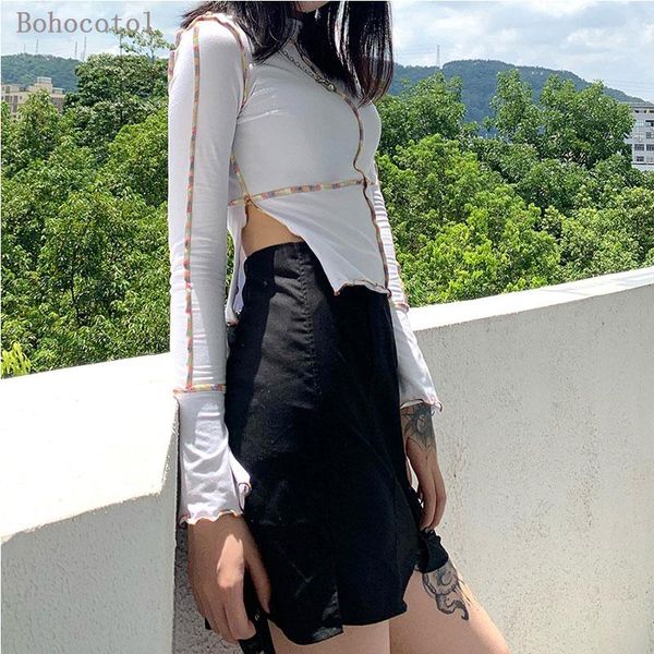 women's t-shirt 2021 european and american style autumn product half high collar striped long sleeve stitching cropped women, White
women's t-shirt 2021 european and american style autumn product half high collar striped long sleeve stitching cropped women, White