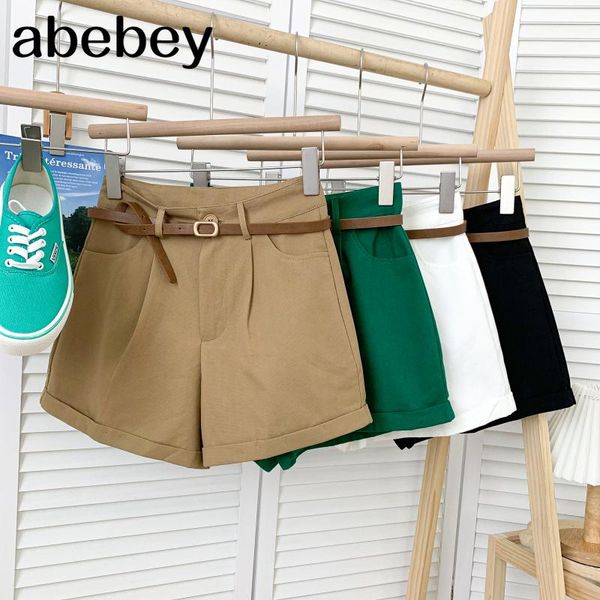 women's shorts korean versatile solid high waist pleated casual wide leg straight tooling with belt 2021 summer, White;black
women's shorts korean versatile solid high waist pleated casual wide leg straight tooling with belt 2021 summer, White;black