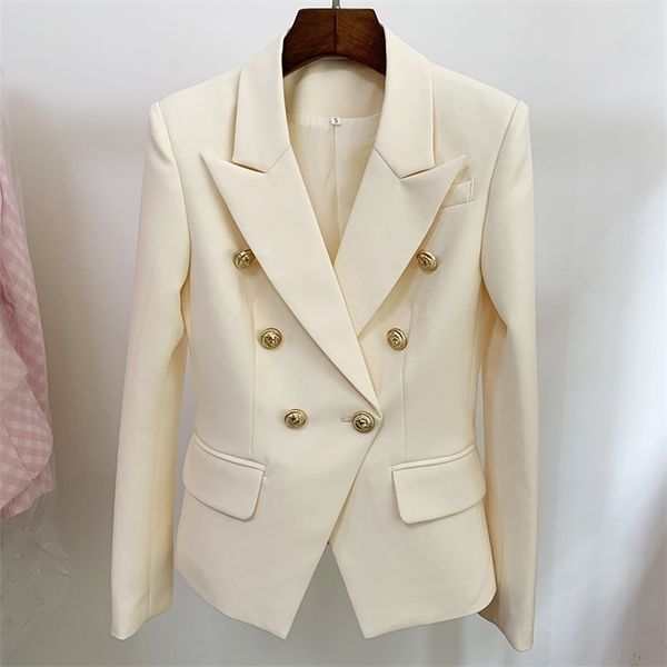 high street est designer jacket women's classic slim fitting lion buttons double breasted blazer 211122, White;black
high street est designer jacket women's classic slim fitting lion buttons double breasted blazer 211122, White;black