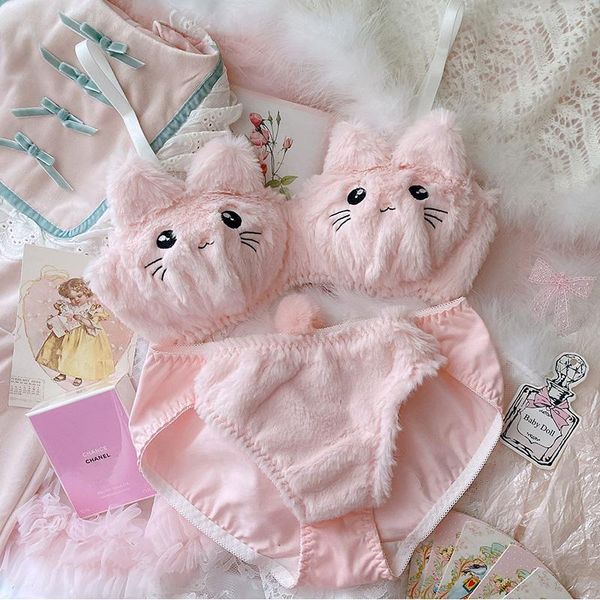 bras sets japanese kawaii soft plush student lingerie cute girl women cartoon embroidery cat bra pink and white no steel ring set, Red;black
bras sets japanese kawaii soft plush student lingerie cute girl women cartoon embroidery cat bra pink and white no steel ring set, Red;black