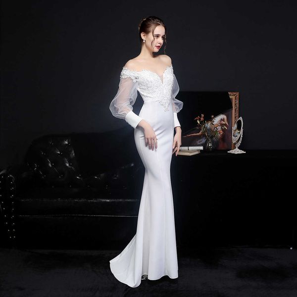 luxury evening dress 18612# south korean satin procs lace drill long sleeve evening tail skirt, Black;gray
luxury evening dress 18612# south korean satin procs lace drill long sleeve evening tail skirt, Black;gray