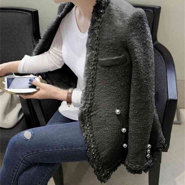 white cbafu black designer lady autumn winter pearls tassel wool jackets women coats outwear casaco female warm tweed coat n748, Black;brown
white cbafu black designer lady autumn winter pearls tassel wool jackets women coats outwear casaco female warm tweed coat n748, Black;brown